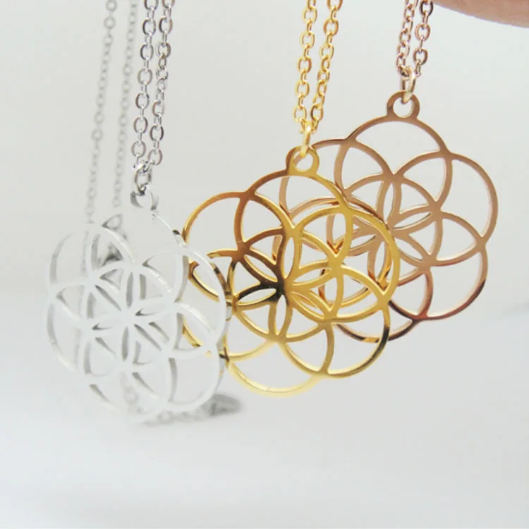

316 Stainless Steel Flower of Life Necklace silver Hollow Circle Pendant Fashion Woman Jewelry Gift