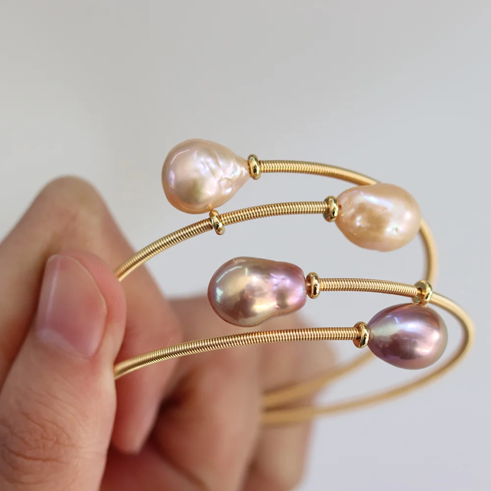 Жемчуг из натурального пресноводного жемчуга, регулируемые браслеты из двух металлических бусин в форме риса, подарочные аксессуары