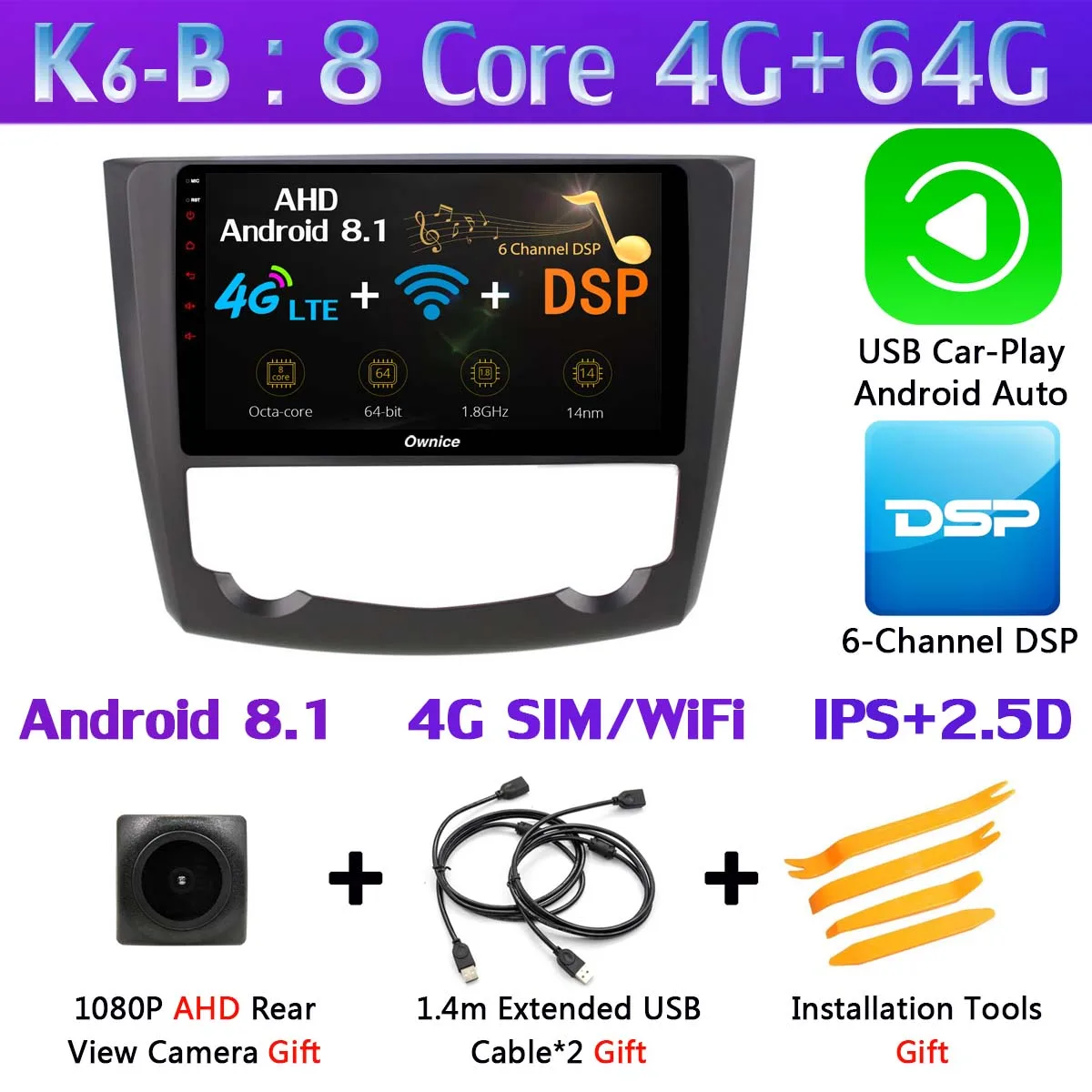 K6-B-CarPlay 360 ° панорамная 4 × камера 4G WiFi Android 9,0 4G+ 64G SPDIF DSP CarPlay Автомобильный мультимедийный плеер для Renault Kadjar- gps радио - Цвет: K6-B-CarPlay