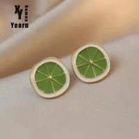 2021 small fresh lemon slice shaped stud earrings for woman korean girls fashion jewelry students daily unusual accessories