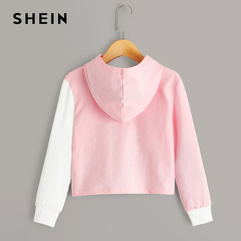 SHEIN Kiddie/Укороченный свитшот с капюшоном для маленьких девочек; Детские топы; коллекция года; осенние повседневные толстовки с длинными рукавами для подростков
