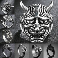 2021 new fashion retro leafwolfsnakeskull pattern vintage ring anniversary gift high quality punk unisex male party jewelry