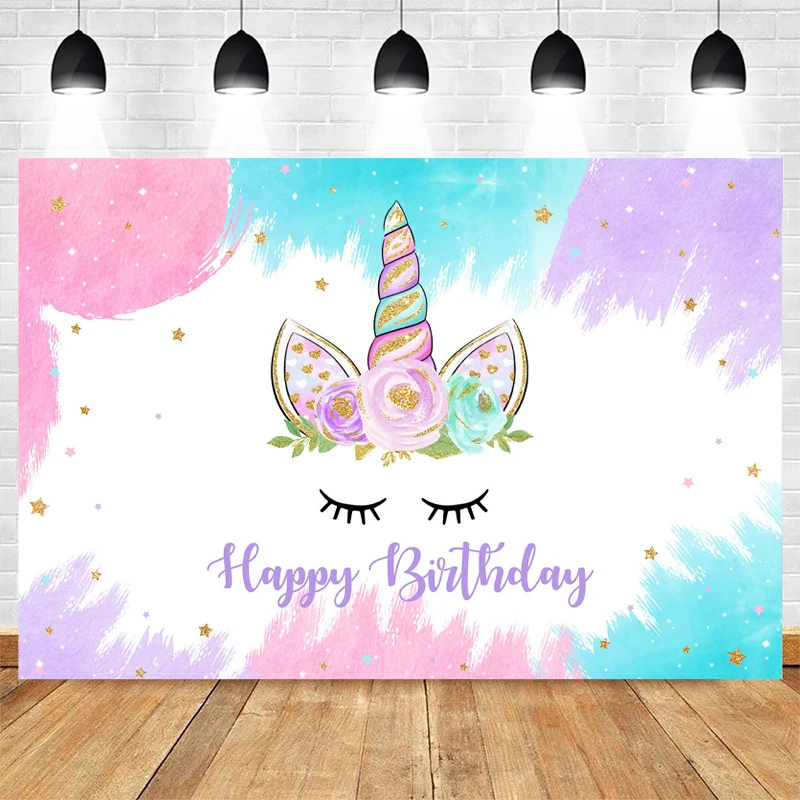 

Mocsicka Unicorn Photography Background Happy Birthday Photo Backdrops Girl Unicorn Birthday Party Decoration Custom Banner