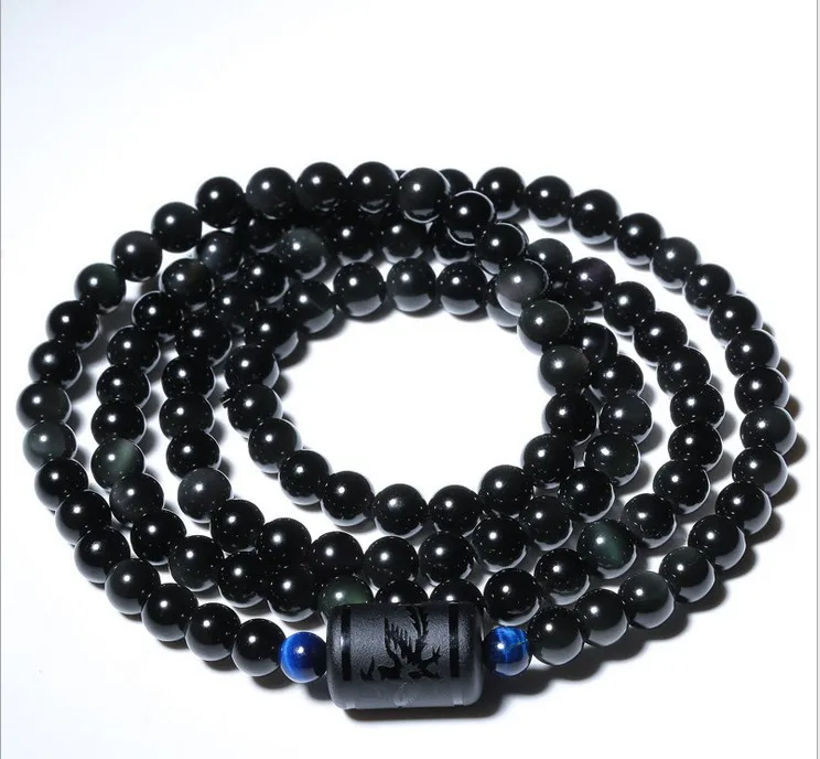 Браслет из черного обсидиана с драконом Феникс браслет камня бусинами для женщин