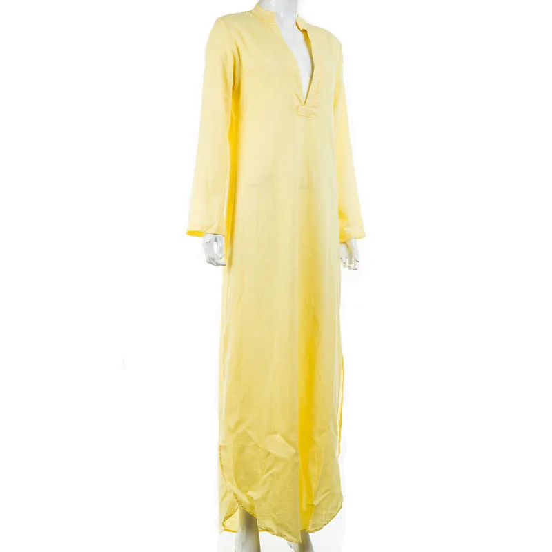 Женское льняное пляжное платье макси в стиле бохо цыганские платья халат с