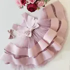 Детское платье с цветочным принтом, платье на 1-й день рождения для девочек, одежда для маленьких девочек, кружевное платье-пачка с бантом, платье принцессы для крещения, свадебное платье