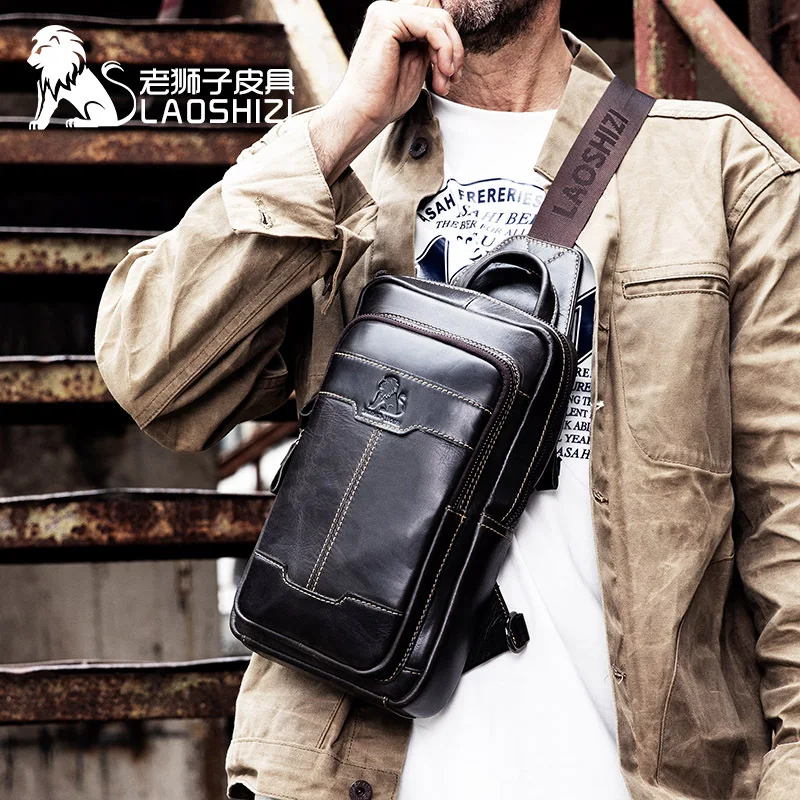 Бренд LAOSHIZI натуральная кожа топ ручка нагрудный ремень дорожная сумка мужская