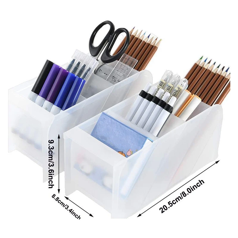 

Desk Manager Pen Storage Rack Multi-Compartment Pen Holder Storage Box Stationery Solid Color Translucent for Office
