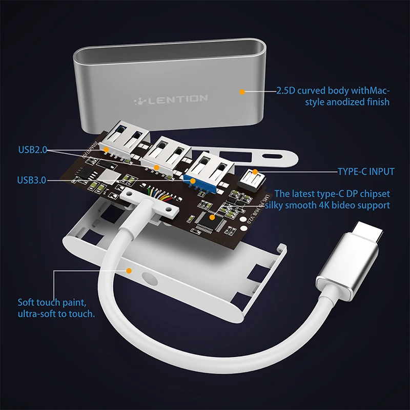 Концентратор Lention USB C с разъемом Type 3 0 2 для 2020 2016 MacBook Pro 13/15/16 Mac многопортовый