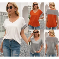 women loose casual fashion t shirt v neck dropped shoulder short sleeve summer casual tops 2021 new basic pullover tees female