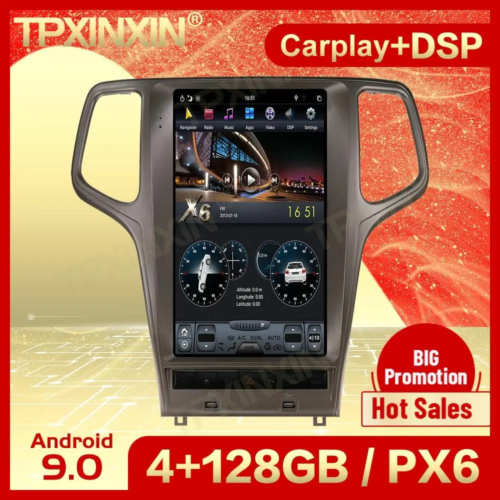 Carplay 2 Din Android 9 Tesla Multimedia For Jeep Grand Cherokee 2010 2011 2012 2013 2014 2015 2016 2017 2018 2019 GPS Head Unit