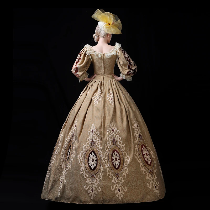 

Gold Embroidery 18th Century Rococo Gothic Marie Antoinette Victorian Party Dress Medieval Period Theater Costumes For Women
