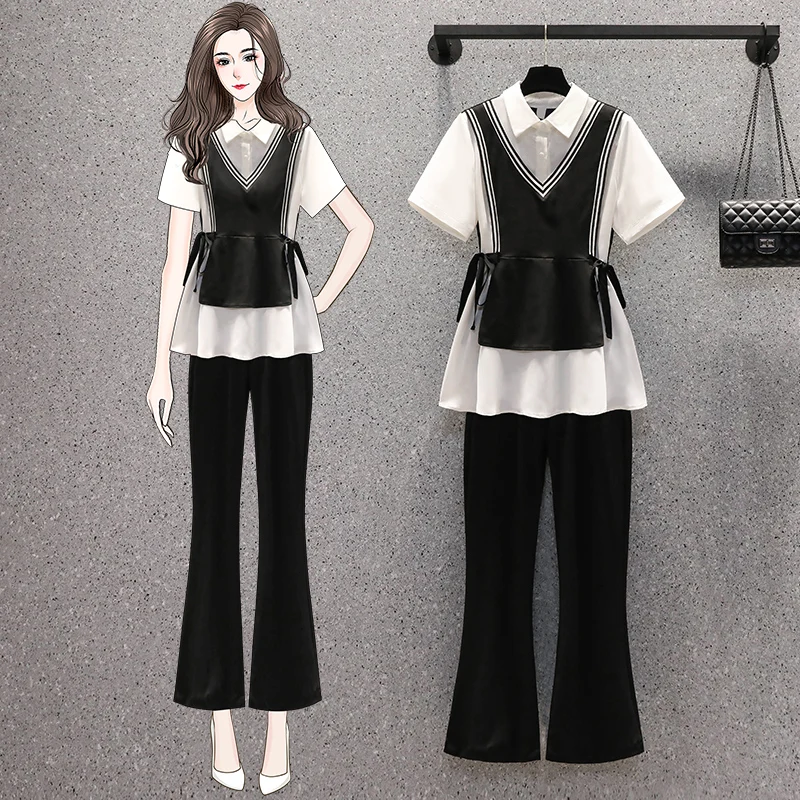 

Женский летний женский стиль, яркий костюм, Фит XXXL, 3XL, XXXXL, 4XL, XXXXXL, 100 кг, женский весенний топ и брюки, комплект из 2 предметов, костюмы, одежда