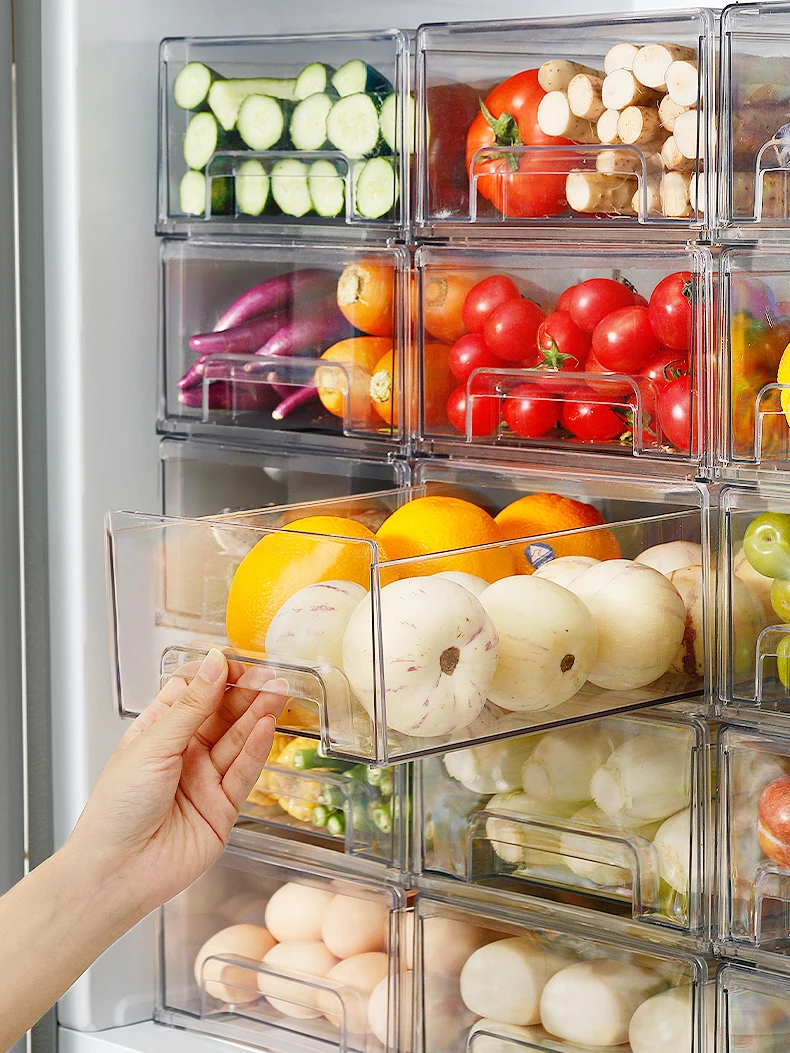 

Refrigerator Storage Box Clear Food Storage Bins Fruit Vegatable Meat Freezer Fridge Stackable Cabinet Kitchen Drawer Organizer