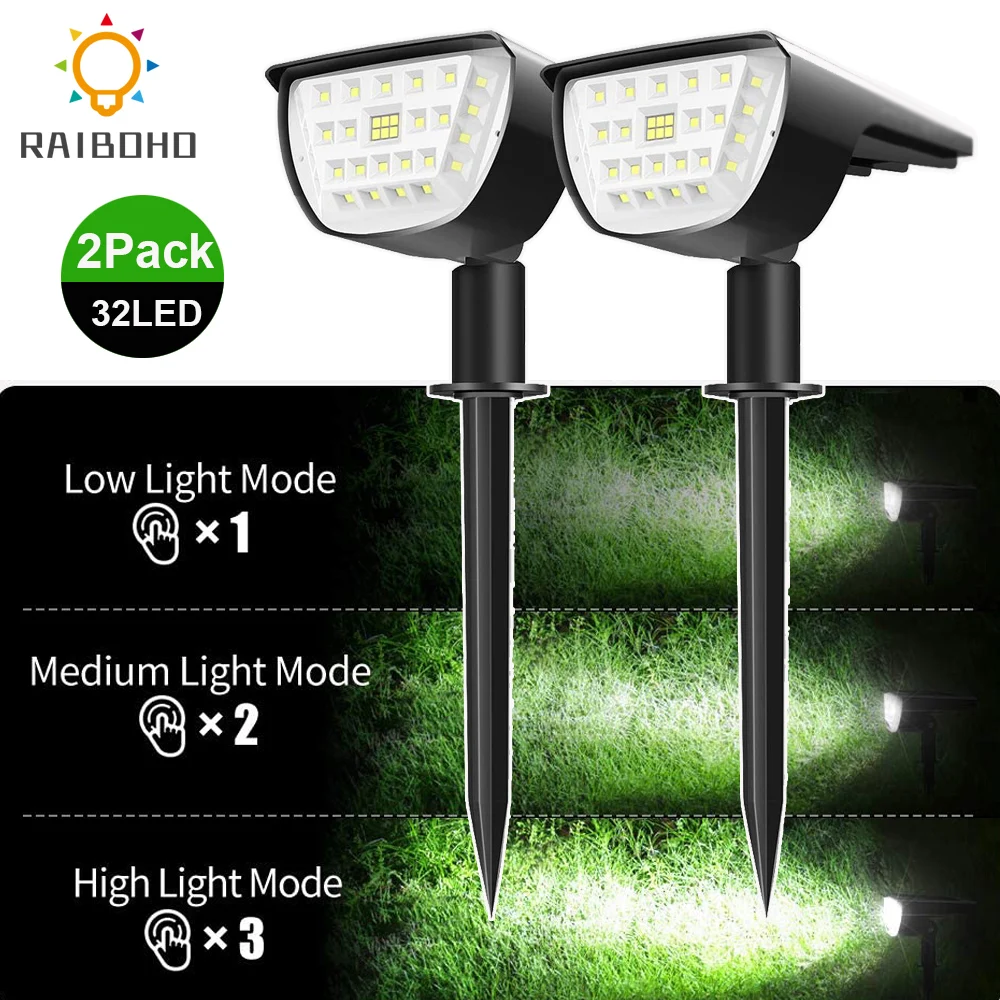 

2Pack 32 LED Solar Landscape Spotlights Wireless Waterproof Outdoor Solar Powered Spotlights for Yard Garden Driveway Porch