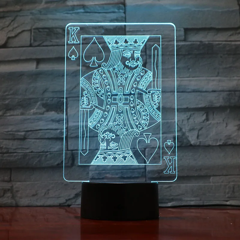 3D лампа покер King Цвет меняется с пультом дистанционного управления Батарея