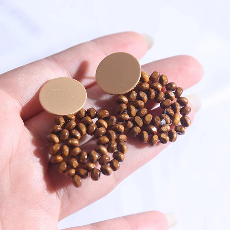 YAOLOGE 2019 Новое поступление висячие серьги коричневые деревянные бусины большие