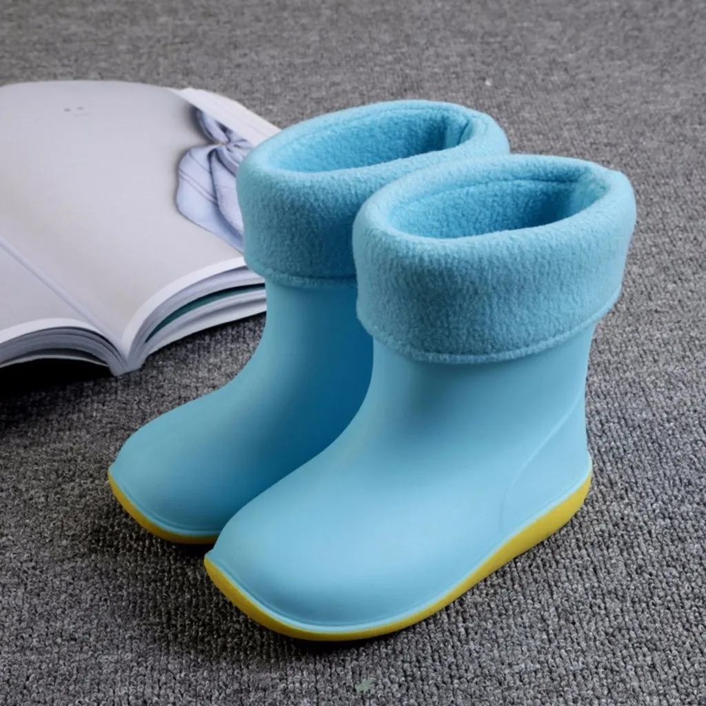 Fashion Children Shoes Boots Waterproof Child Soild Colors Soft Rubber Warm Infant Baby Rain Kids Booties#g4 |