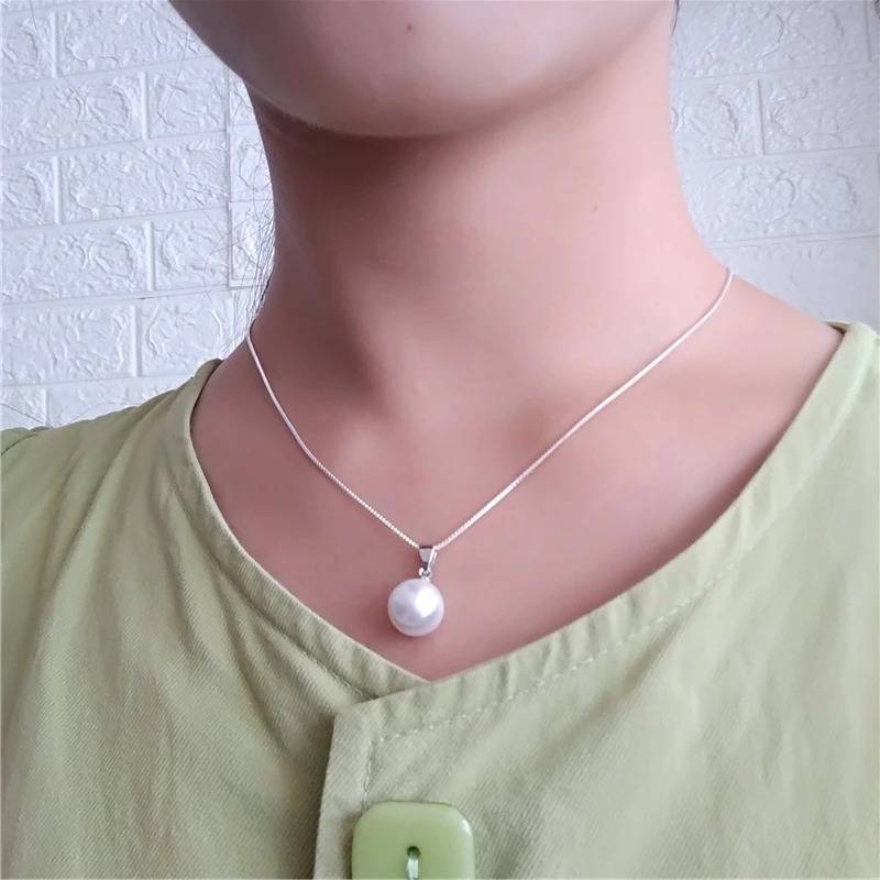 Fresh Water Pearl Necklace 925 Sterling Silver Chain Jewelry Shell Pearl WNW145