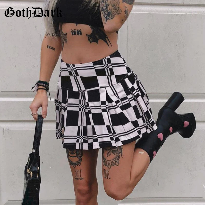 

Goth Dark Plaid Mall Gothic Sexy Party Mini Skirts Grunge High Waist Women Pleated A-line Skirt E-girl Punk Fashion Streetwear