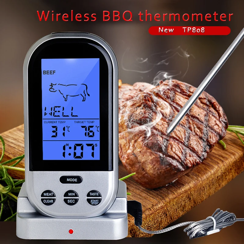 

Digital BBQ Meat Thermometer With Timer Stainless Steel Probe Cooking Kitchen термометр цифровой для кухни для удобства барбекю