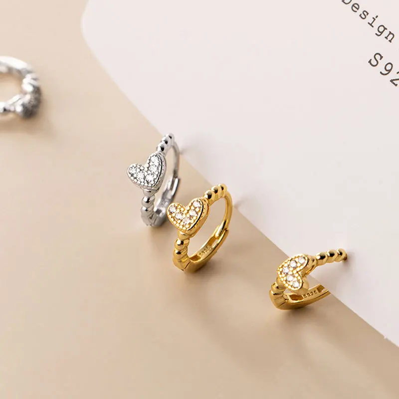 

925 Sterling Silver Zircon Heart Stud Earring For Women Girls Birthday Jewelry Gift Pendientes eh1824