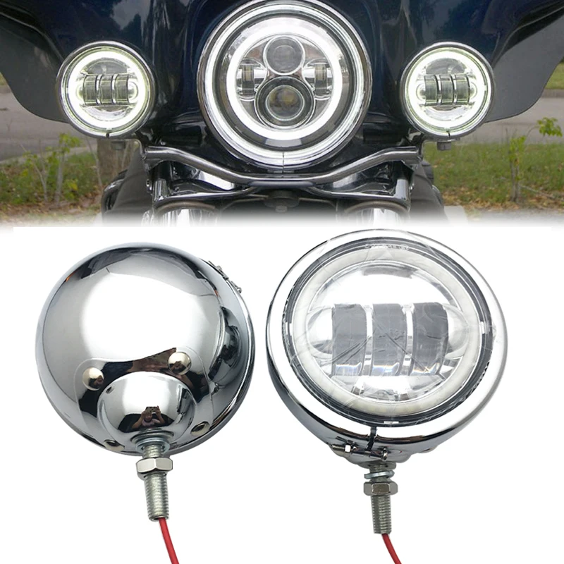 4 1/2" 4.5 inch LED Auxiliary Spot Fog Passing Light Lamp with Housing Ring Mount Bracket motorcycle Touring Electra Glide