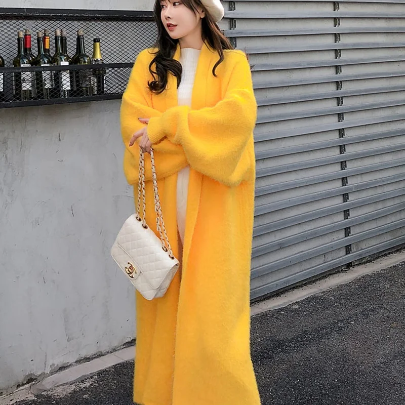 2020 Autumn New Cardigan Sweater Lantern Sleeve Loose Plus-Sized Casual Sweat Oversize Femme Long Coat Womens Sweater AA5518