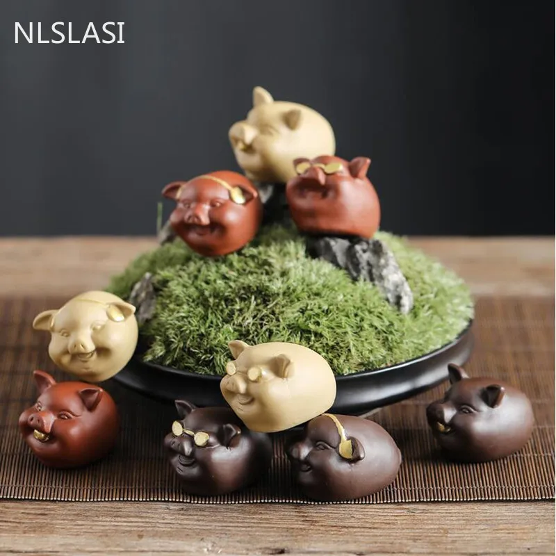 1 шт. бутиковая фиолетовая глиняная статуэтка в виде милой свиньи на удачу чайная