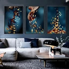 Скандинавские светящиеся роскошные золотые картины с птицами, холст с рыбой, настенные плакаты с перьями, декоративные настенные принты для гостиной, домашний декор