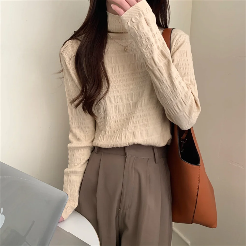 

PLAMTEE Sweaters Loose Chic Women 2022 Knitwear Slim-Fit Bottoming Spring Femme Hot Turtleneck Pullovers Warm OL New Jumpers