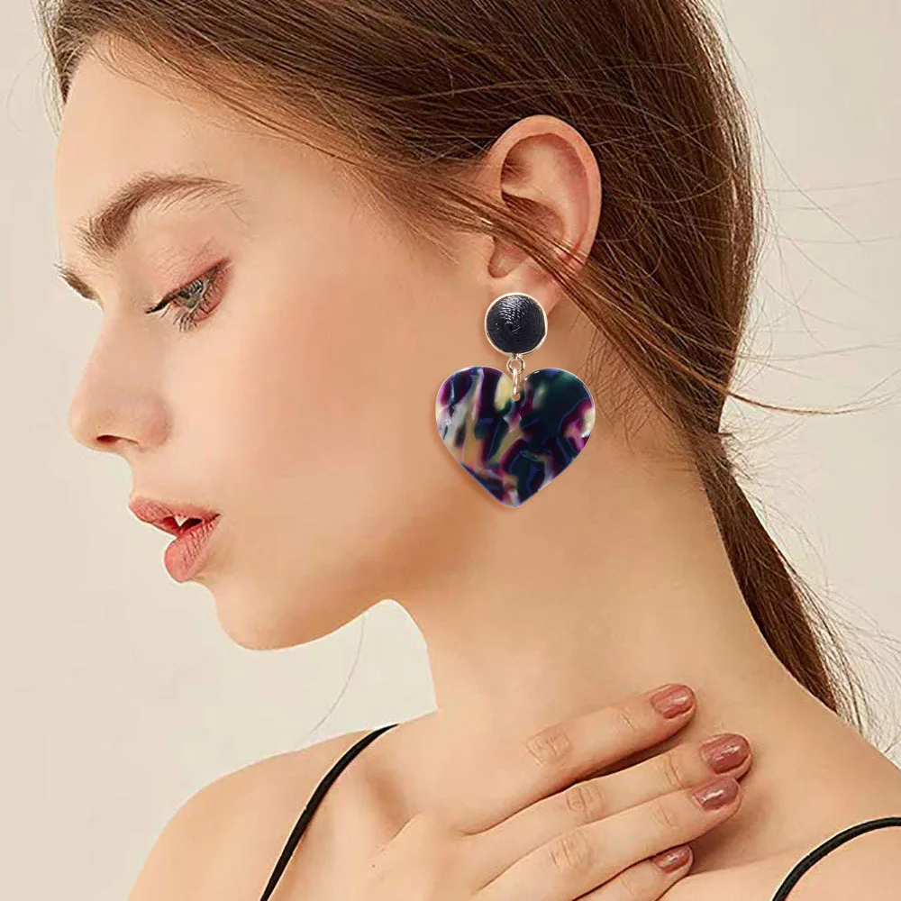 2019 мода ZA большое сердце форма акриловая смола Висячие серьги для женщин