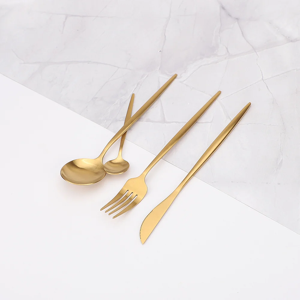 

Lingeafey Matte Golden Cutlery Set 24Pcs Forks Knives Spoons Stainless Steel Cutlery Set Home Kitchen Tableware Set Dinnerware