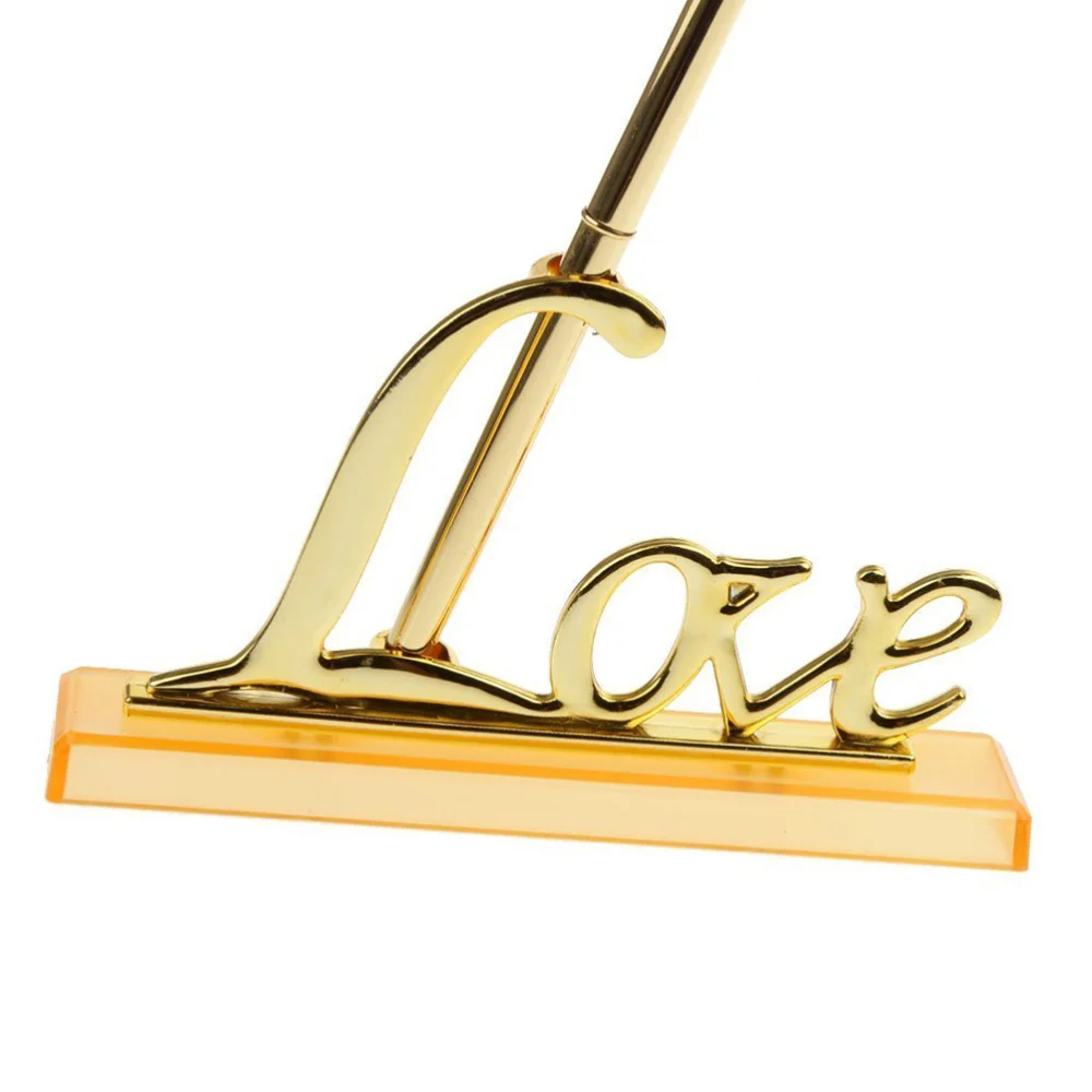

White Feather Signing Pen with Gold Plated Metal Love Holder Wedding Pen Set