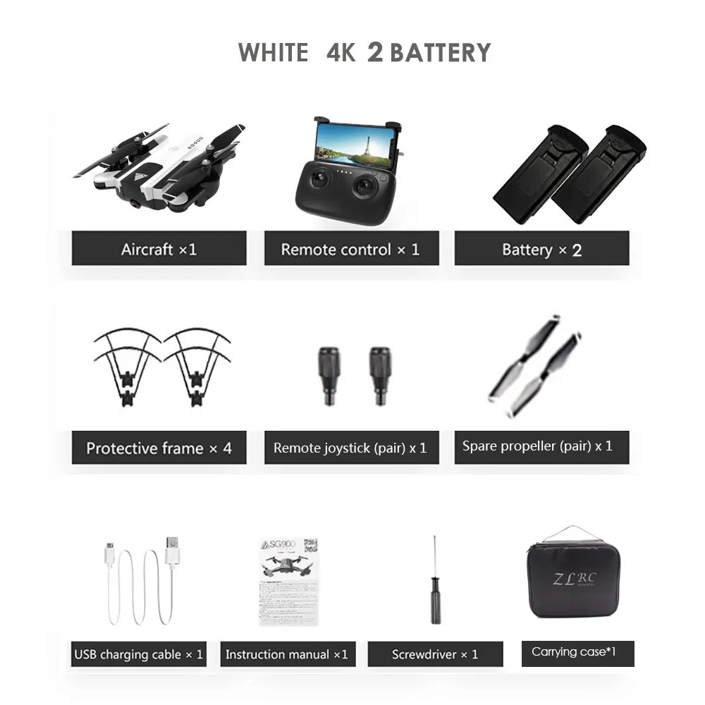 4K 2B White Дрон SG900 с камерой 4K HD вертолет Профессиональный Гоночный FPV Дрон Квадрокоптер SG900 Дрон 1080P следить за мной мини Дрон - Цвет: 4K 2B White