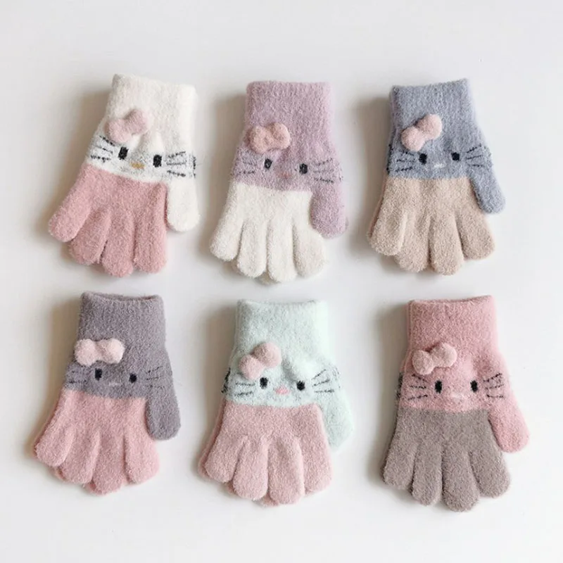 Детские зимние вязаные перчатки теплые мягкие детские из кроличьей шерсти с