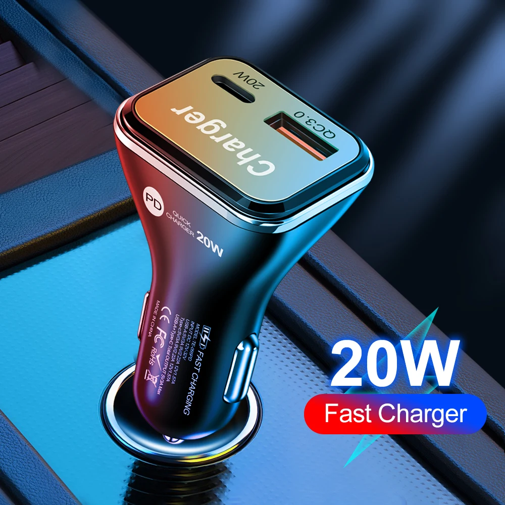 

PD USB Автомобильное зарядное устройство для iPhone 13 Pro 12 Samsung Quick Charge 4,0 QC3.0 Type C мобильный телефон Быстрая Зарядка адаптер 20 Вт USB зарядное устройс...