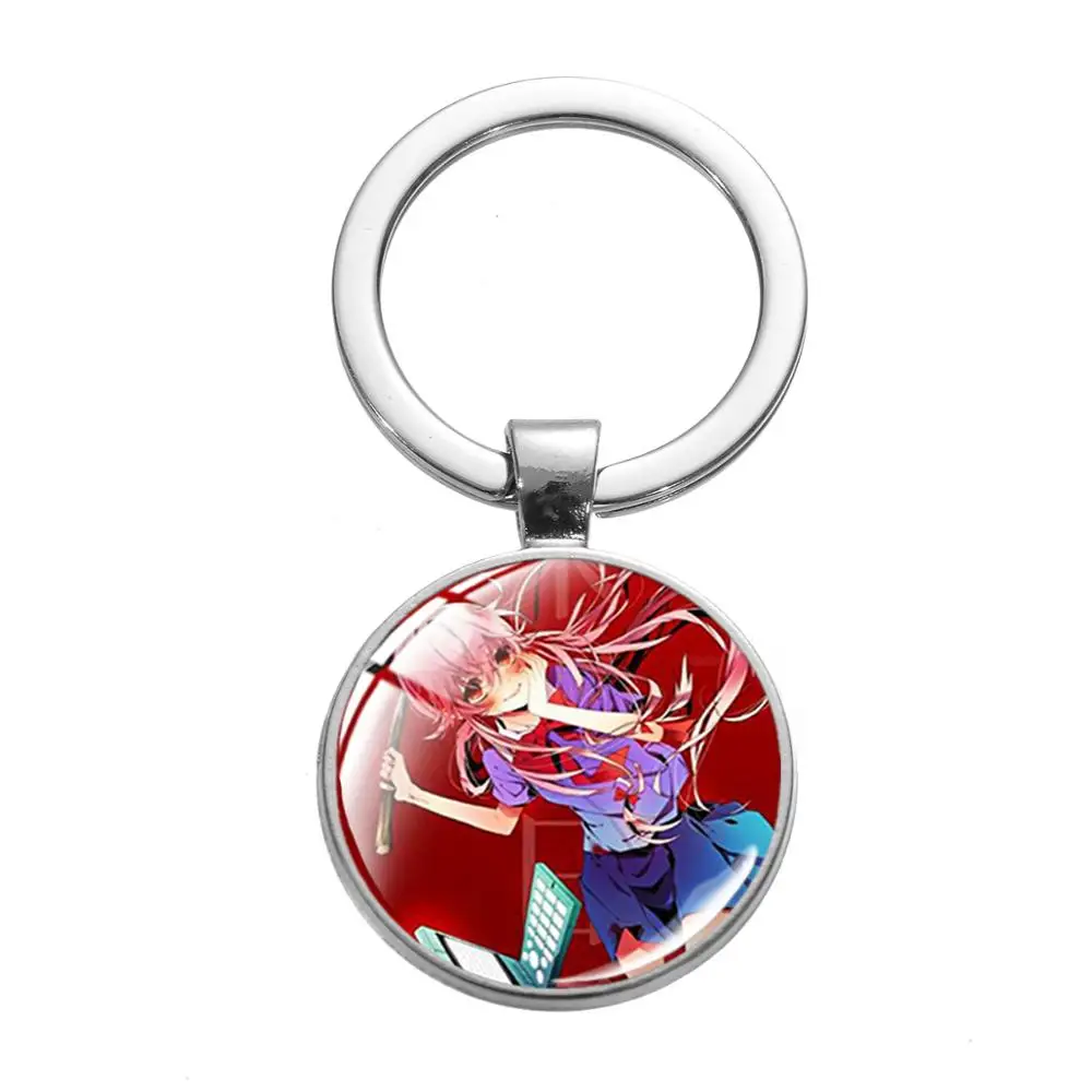 

New Future Diary Mirai Nikki Key Chain Gasai Yuno Cute Pattern Glass Cabochon Hanging Pendant Keychain Japanese Anime Keyring