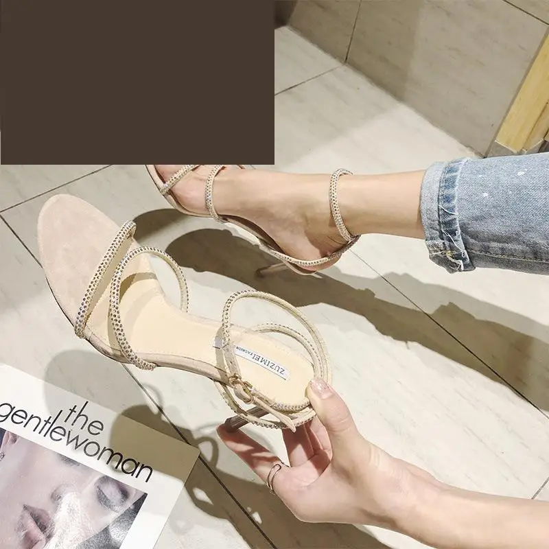 

Female Sandal Open Toe Comfort Shoes for Women Buckle Strap 2021 Summer High Heels Girls Stiletto Peep Beige Velvet Fashion New