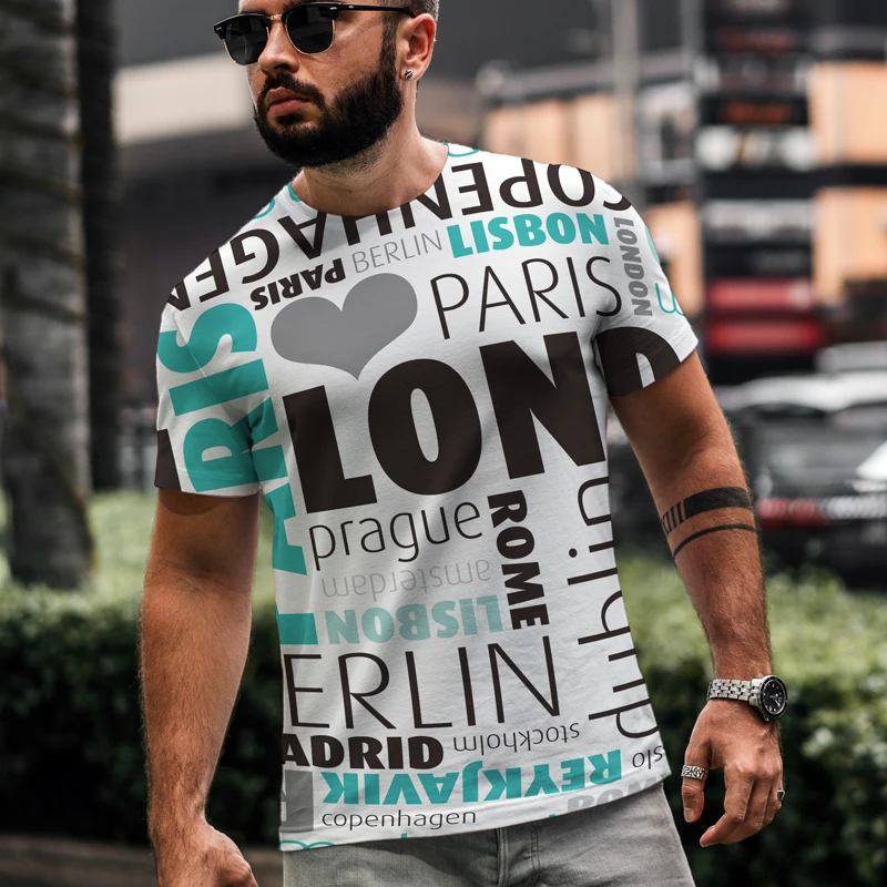 

T-shirt Graffiti Masculino Moda 2021 Street Design Impresso 3D Carta Padro Smbolo Padro Manga Curta Top