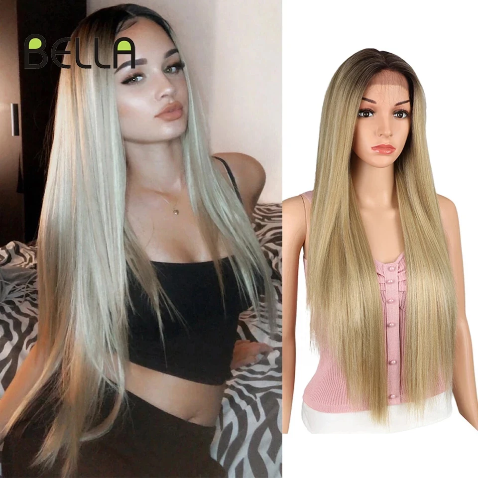 Bella Synthetic Lace Front Wig Straight Hair Transparent Lace Blonde 32 Inch Synthetic Lace Front Wigs Middle Part Wig For Women