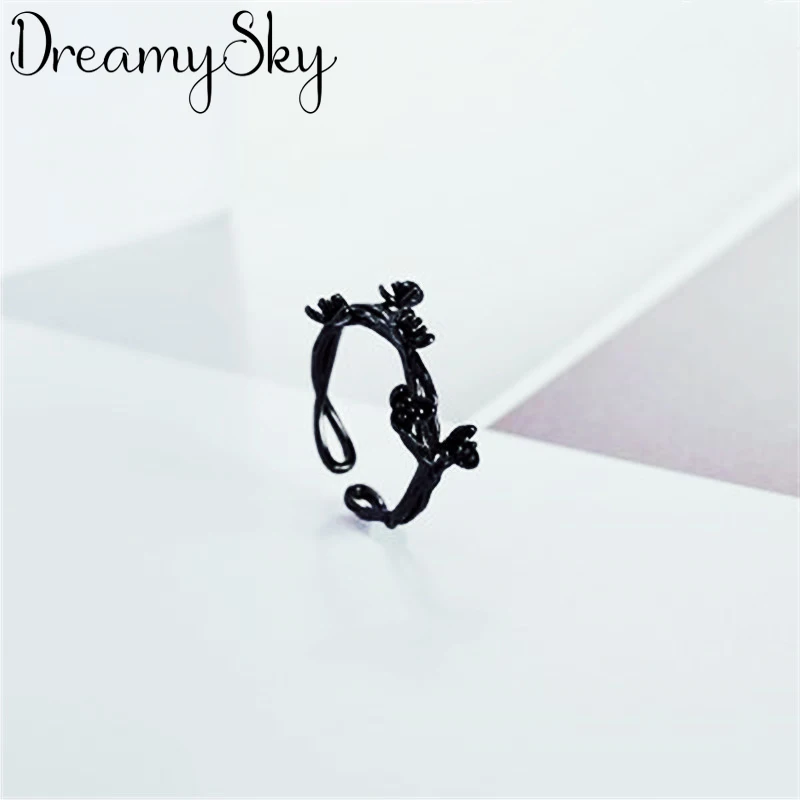 Женские кольца в стиле бохо DreamySky серебристые с черным цветком большие