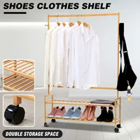 removable coat rack bamboo floor shelf stand with wheels multifunction storage rack organizer garment clothes home holder shelf