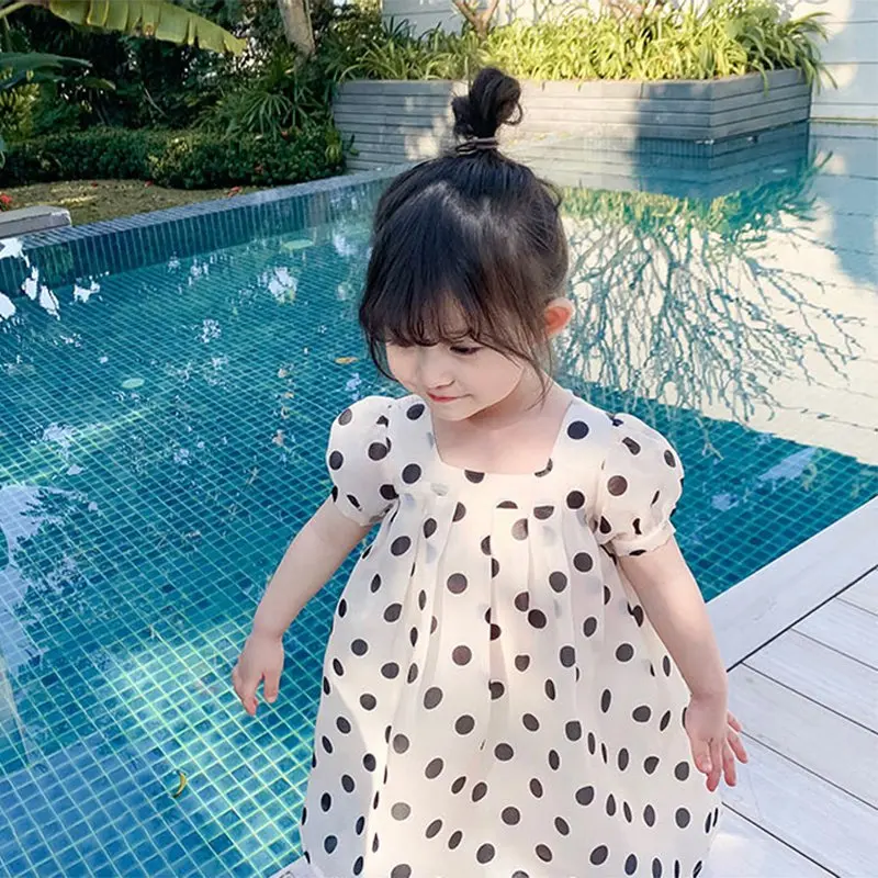 

Летнее платье для девочек, Детский сарафан в горошек, платья для малышей, повседневная Вечерние чная одежда принцессы для девочек 1-6 лет