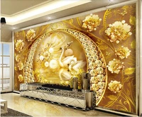 3d wallpaper for walls in rolls diamond gold gate swan lake jewelry flower high end living room photo wallpaper on the wall