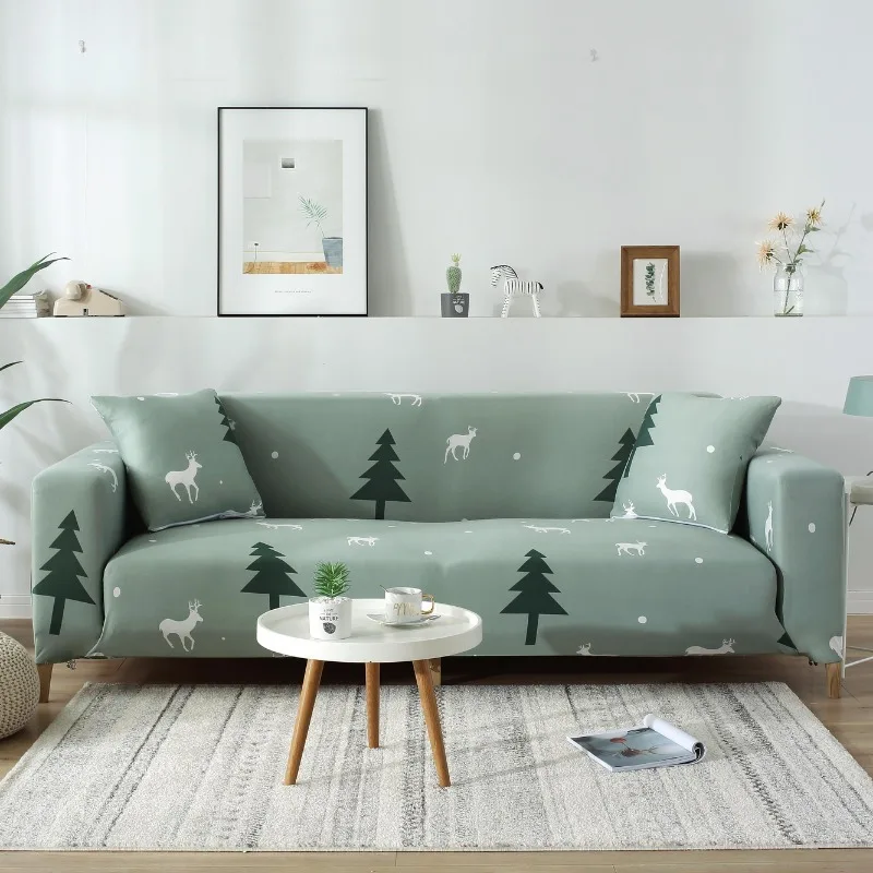 

Green Elk Christmas Tree Elastic Slipcovers Elastic Couch Cover Tight Soft Furniture Sofa Covers For Living Room 1/2/3/4 Seater