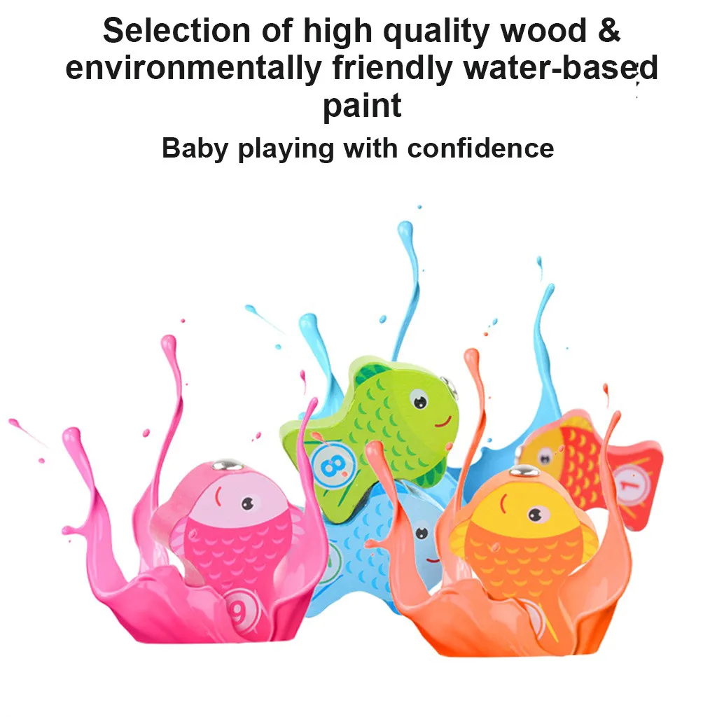 

Fish Wooden Magnetic Fishing Toys 10Pcs Set Fish Game Educational Fishing Toy