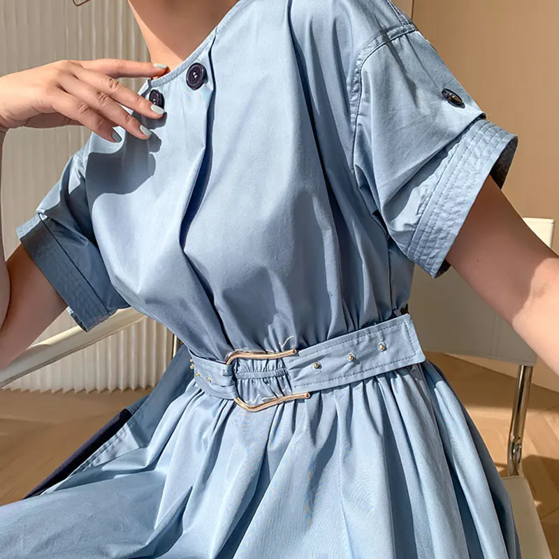 

XITAO Bandage Dress Fashion New Hit Color Goddess Fan Casual Style 2021 Pleated Summer Pullover Minority Loose Dress CLL1281