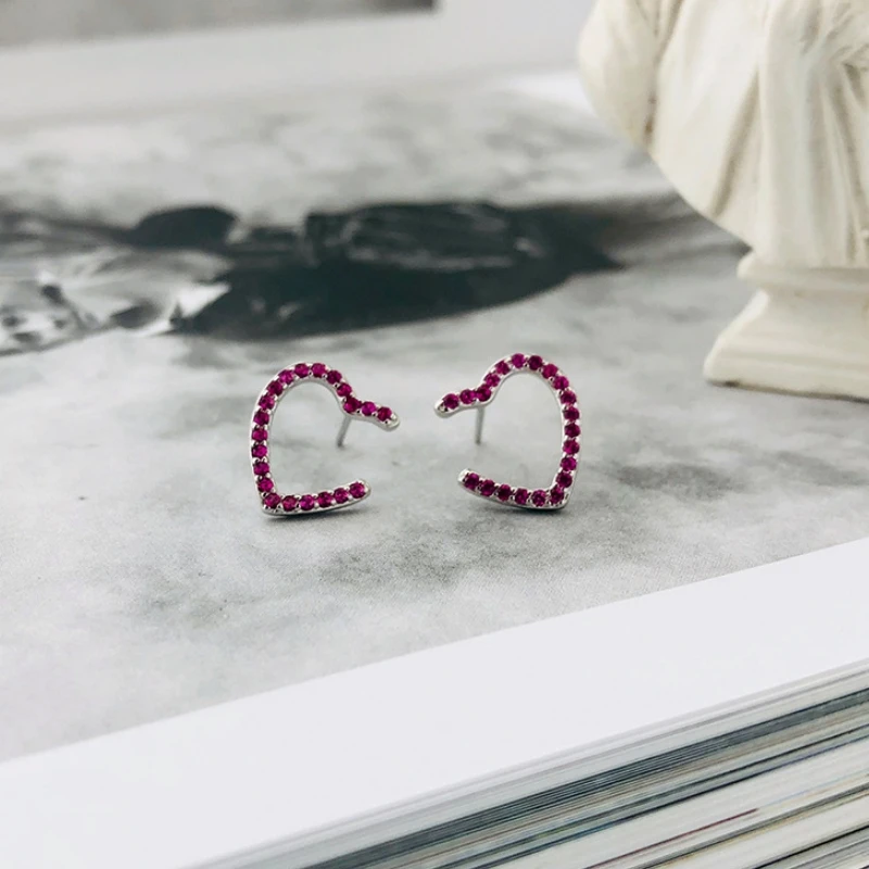 

925 Sterling Silver Earrings for women Rainbow cz Heart Stud Earrings 2020 Wholesale Tiny Korean Clip on Earring Jewelry boucle