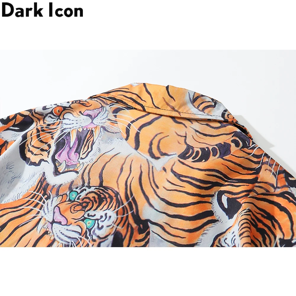 Dark Icon Tiger Full Printed Hawaiian Shirt Men Summer Turn-down Collar Street Men's Shirts Short Sleeve Man  Blouse